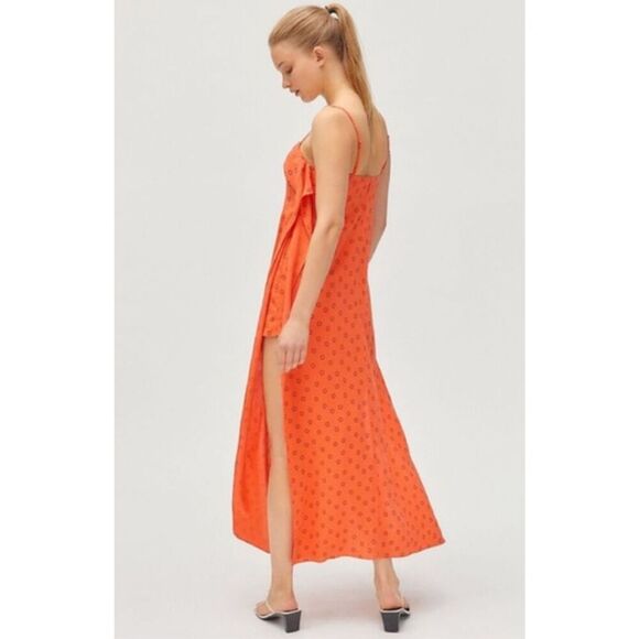 Urban Outfitters Orange Linen Ooh La La Side Slit Romper Maxi Dress Size S - Picture 3 of 11